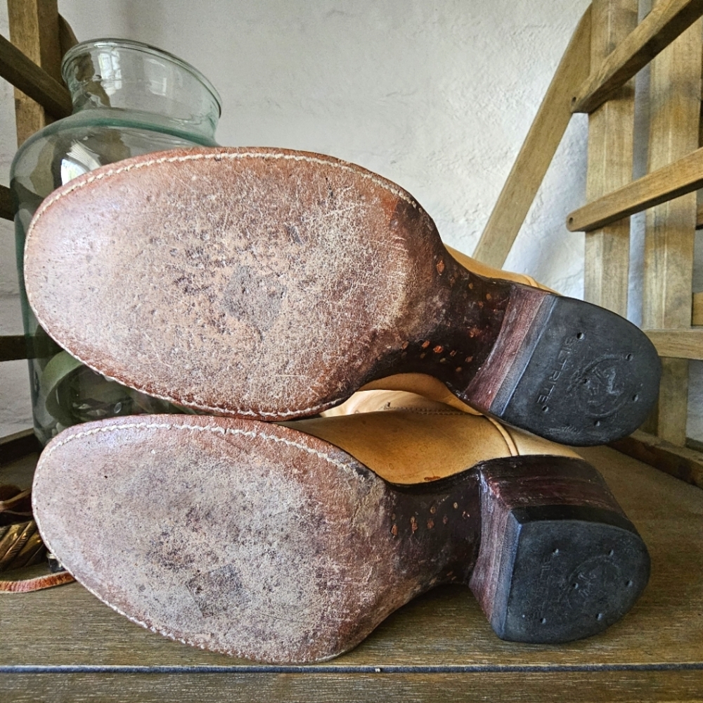 VTG Larry Mahan Tall Leather Western Boots Untouched Patina Made in Texas Sz 7 - Picture 4 of 12